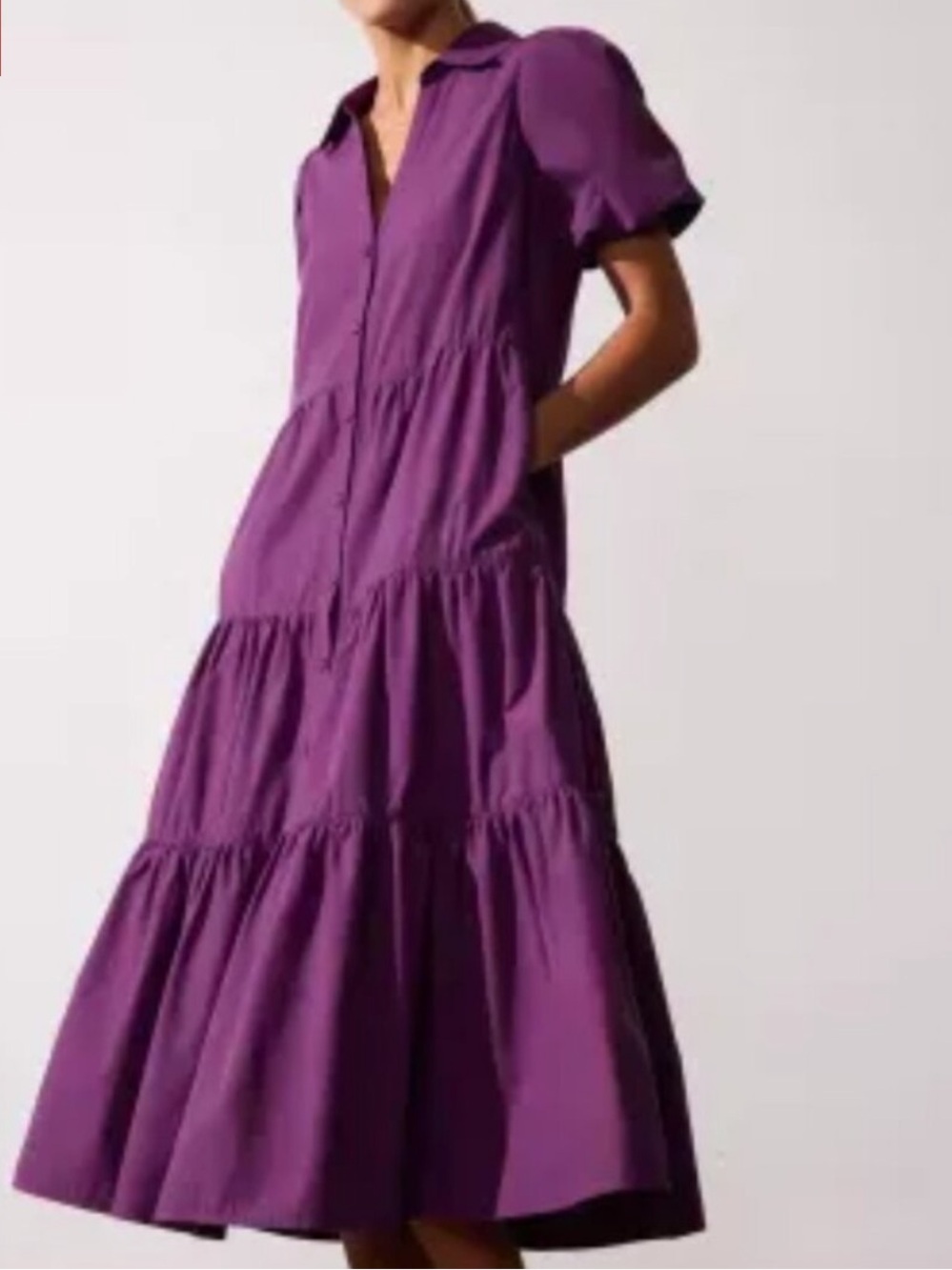 Brochu Walker Dress Purple Havana Tiered Maxi Cottagecore Teacher Button Front